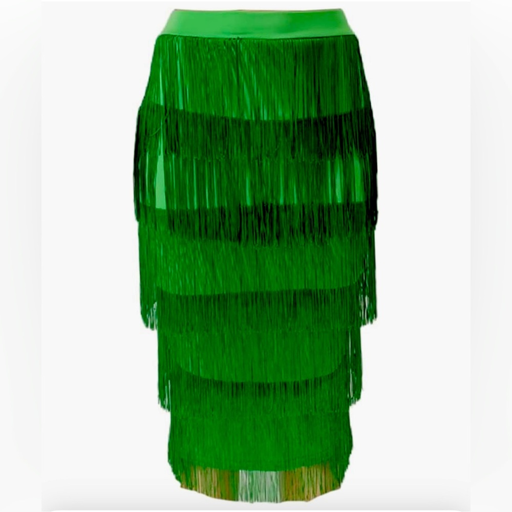 Women's High Waist Fringe Tiered Bodycon Pencil Midi Skirt